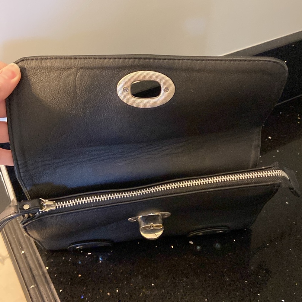 Black Pierced Leather Wallet Clutch with Silver Underlay & Hardware - Picture 5 of 12